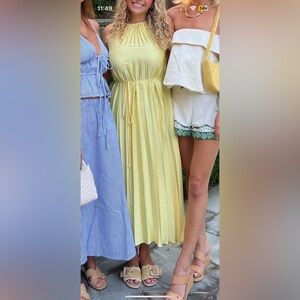 Mango Yellow Pleated Maxi Dress with Tie Front